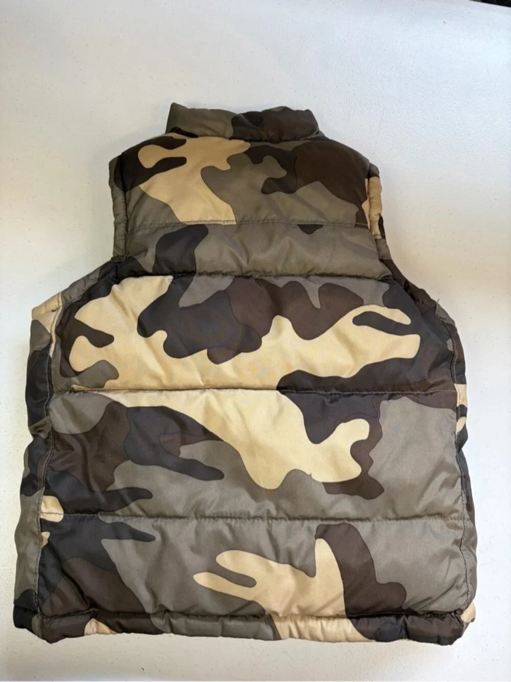 Baby Gap Toddler Reversible Camo Puffer Vest Brown Tan Zip Pockets boy size 2t